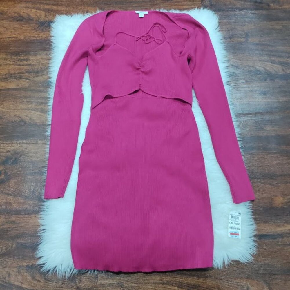 Bar III Womens Fuchsia Ribbed Knit Cutout Sweater Dress XXL - Picture 4 of 9